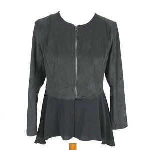 Style & Co Peplum Top Faux Suede Zip Asymmetrical